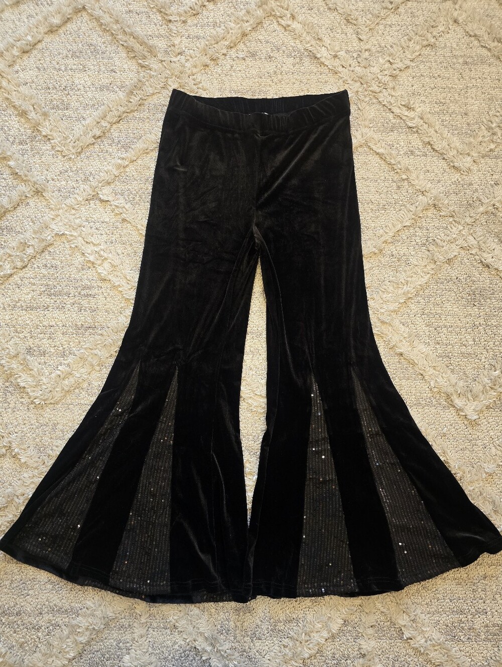UMGEE USA Velvet Pants Womens M Black Wide Flare Leg Sequin Party Evening Glam